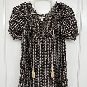Joie Silk Masha Peasant Top Blouse Owl Print Size Small